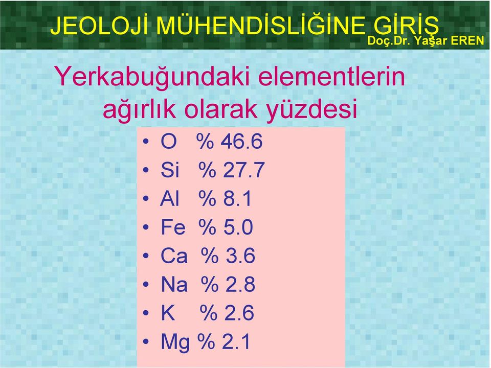 ağırlık olarak yüzdesi O % 46.6 Si % 27.