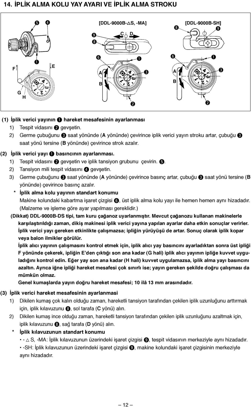 ) Tespit vidasını gevşetin ve iplik tansiyon grubunu çevirin. 5. ) Tansiyon mili tespit vidasını gevşetin.