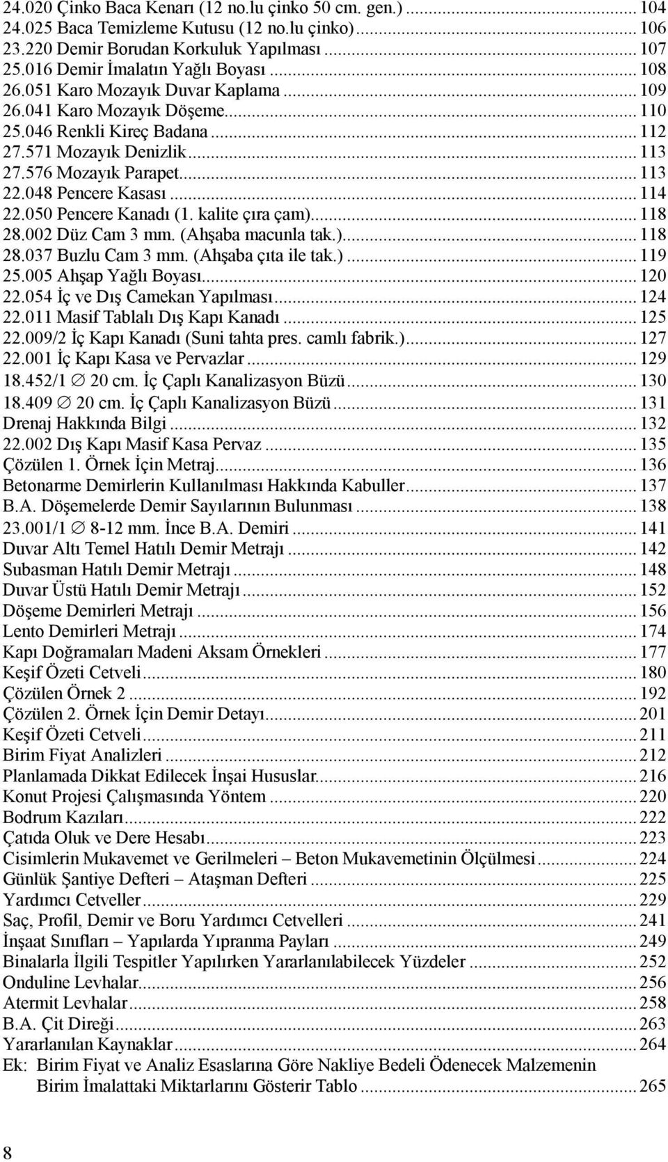 .. 114 22.050 Pencere Kanadı (1. kalite çıra çam)... 118 28.002 Düz Cam 3 mm. (Ahşaba macunla tak.)... 118 28.037 Buzlu Cam 3 mm. (Ahşaba çıta ile tak.)... 119 25.005 Ahşap Yağlı Boyası... 120 22.