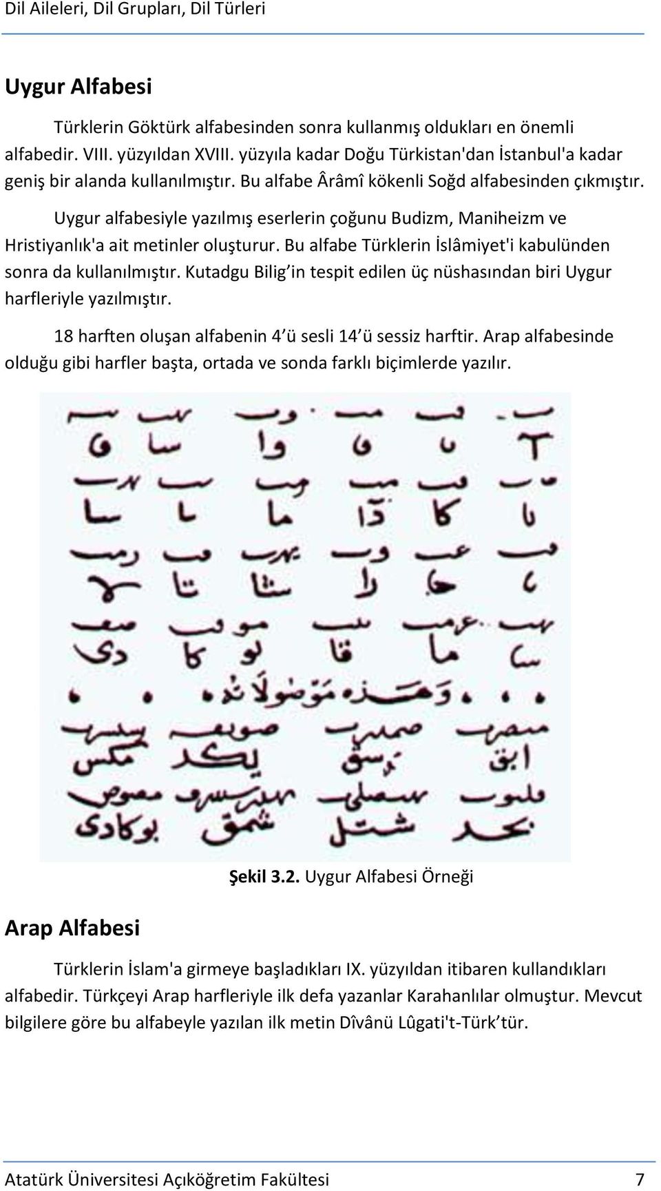 Bu alfabe Türklerin İslâmiyet'i kabulünden sonra da kullanılmıştır. Kutadgu Bilig in tespit edilen üç nüshasından biri Uygur harfleriyle yazılmıştır.