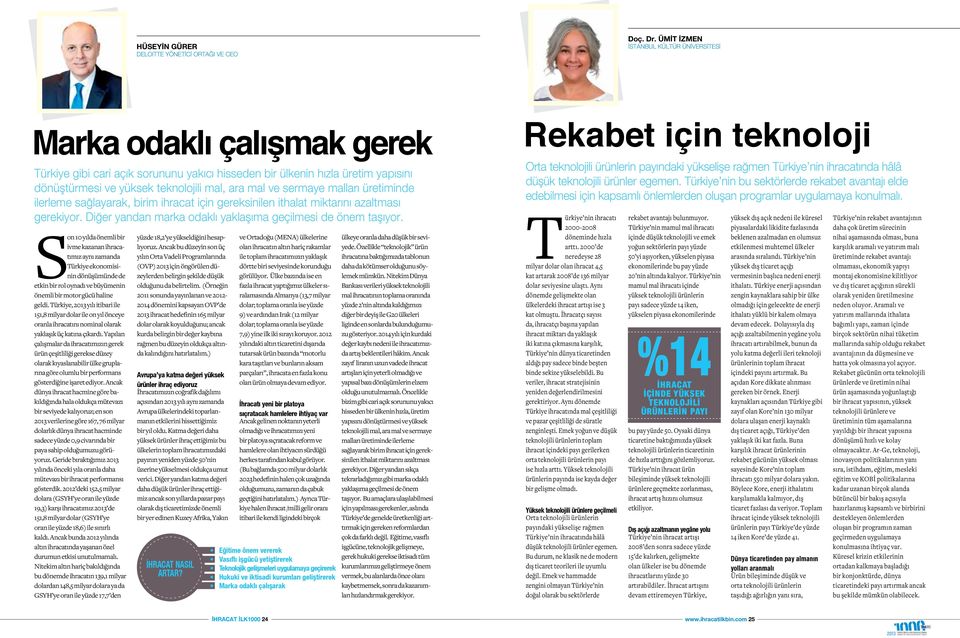 ve sermaye malları üretiminde ilerleme sağlayarak, birim ihracat için gereksinilen ithalat miktarını azaltması gerekiyor. Diğer yandan marka odaklı yaklaşıma geçilmesi de önem taşıyor.