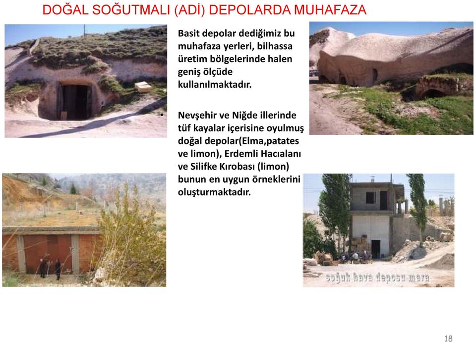 Nevşehir ve Niğde illerinde tüf kayalar içerisine oyulmuş doğal depolar(elma,patates