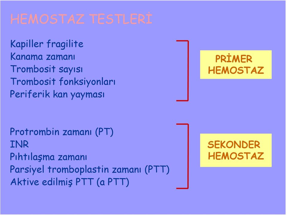 HEMOSTAZ Protrombin zamanı (PT) INR Pıhtılaşma zamanı Parsiyel