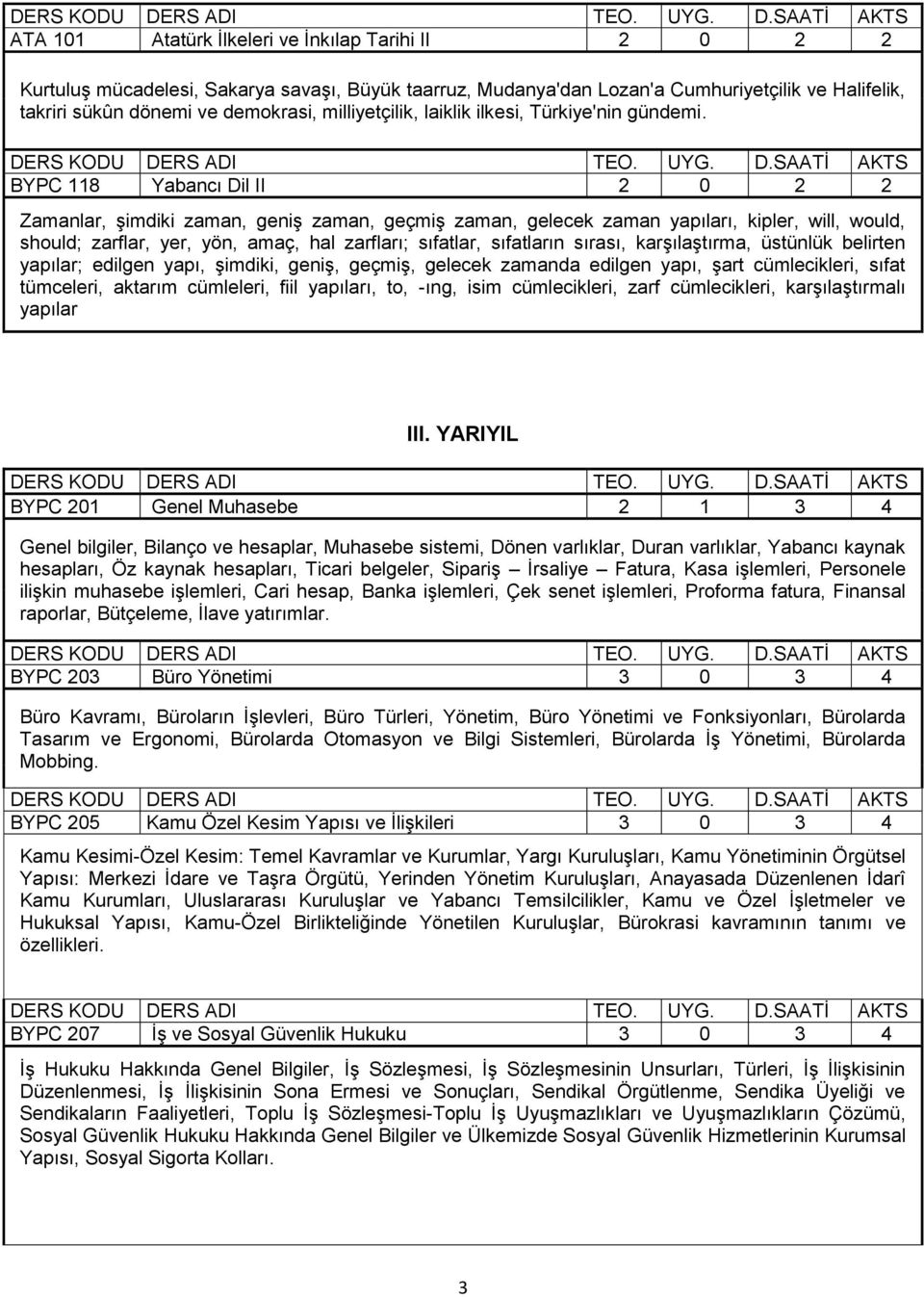 BYPC 118 Yabancı Dil II 2 0 2 2 Zamanlar, şimdiki zaman, geniş zaman, geçmiş zaman, gelecek zaman yapıları, kipler, will, would, should; zarflar, yer, yön, amaç, hal zarfları; sıfatlar, sıfatların