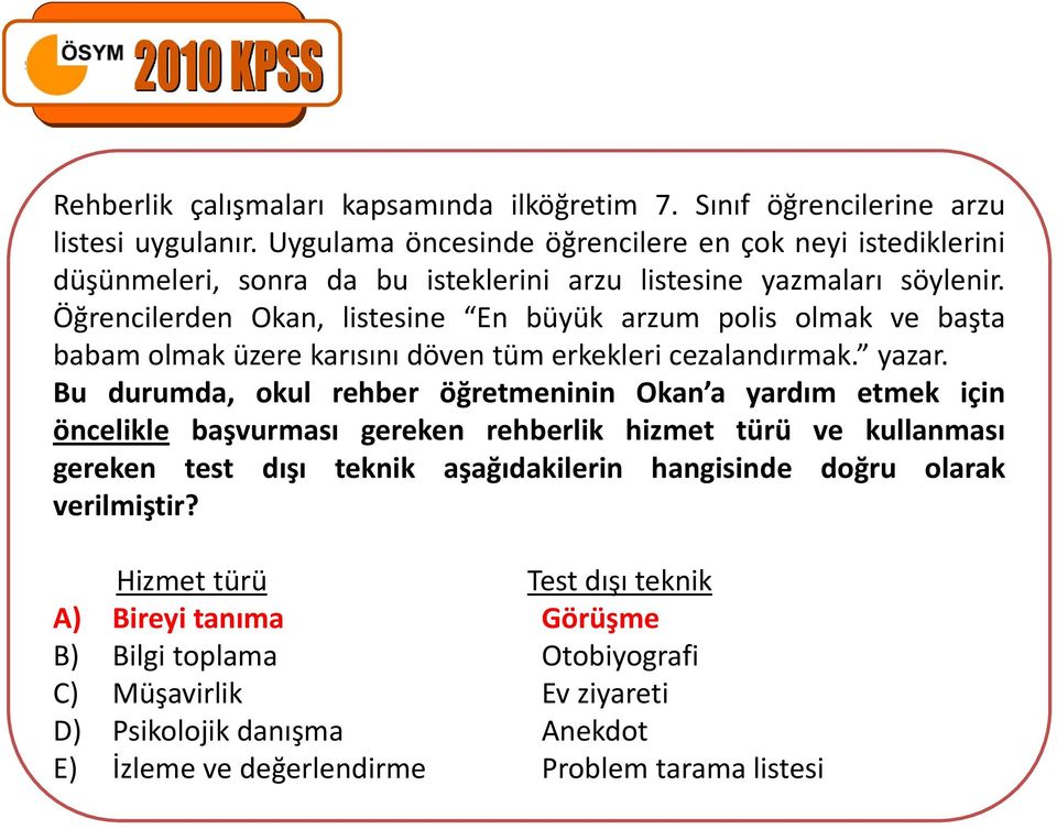 Öğrencilerden Okan, listesine En büyük arzum polis olmak ve başta babam olmak üzere karısını döven tüm erkekleri cezalandırmak. yazar.