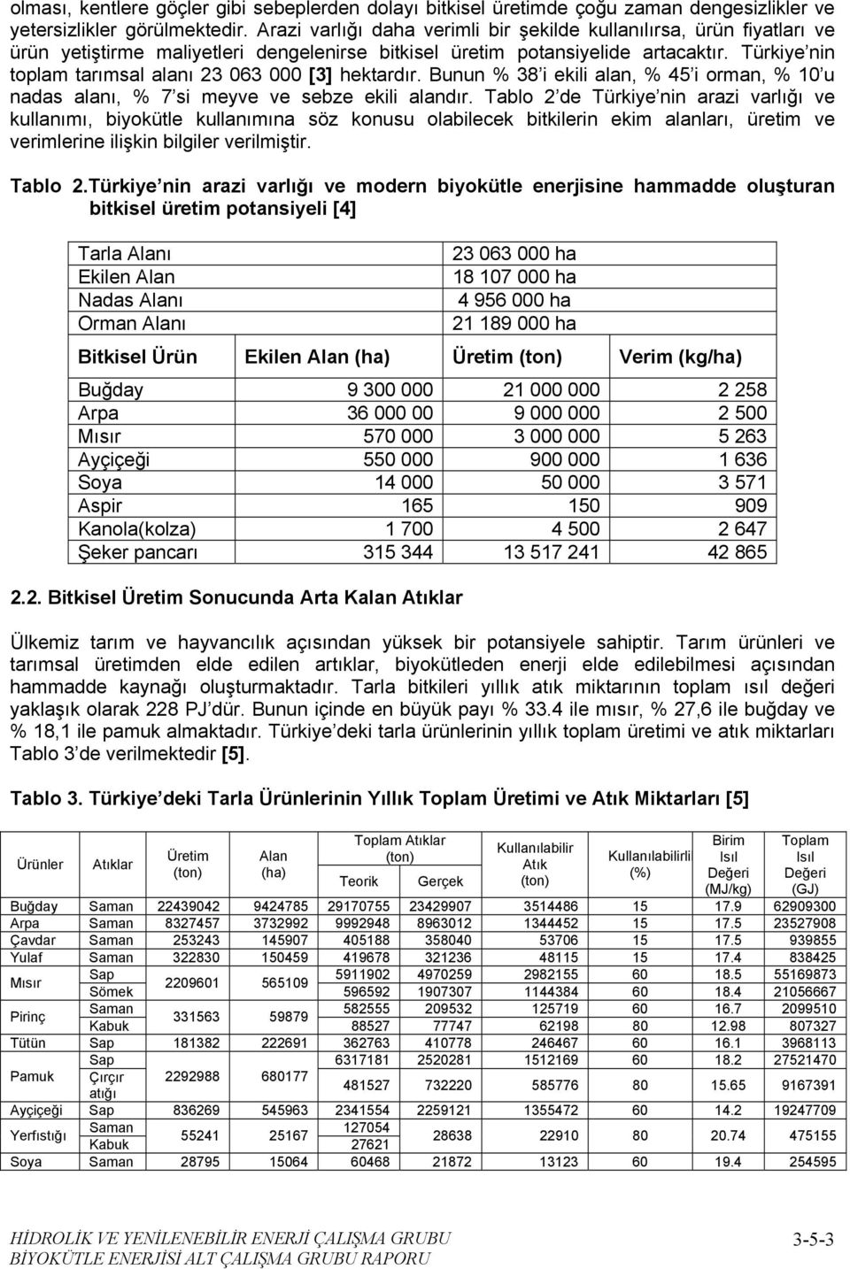 Türkiye nin toplam tarımsal alanı 23 063 000 [3] hektardır. Bunun % 38 i ekili alan, % 45 i orman, % 10 u nadas alanı, % 7 si meyve ve sebze ekili alandır.