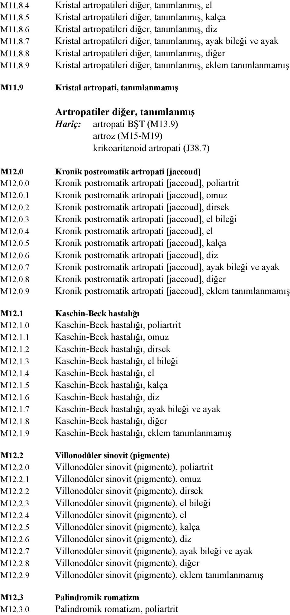 bileği ve ayak Kristal artropatileri diğer, tanımlanmış, diğer Kristal artropatileri diğer, tanımlanmış, eklem tanımlanmamış M11.