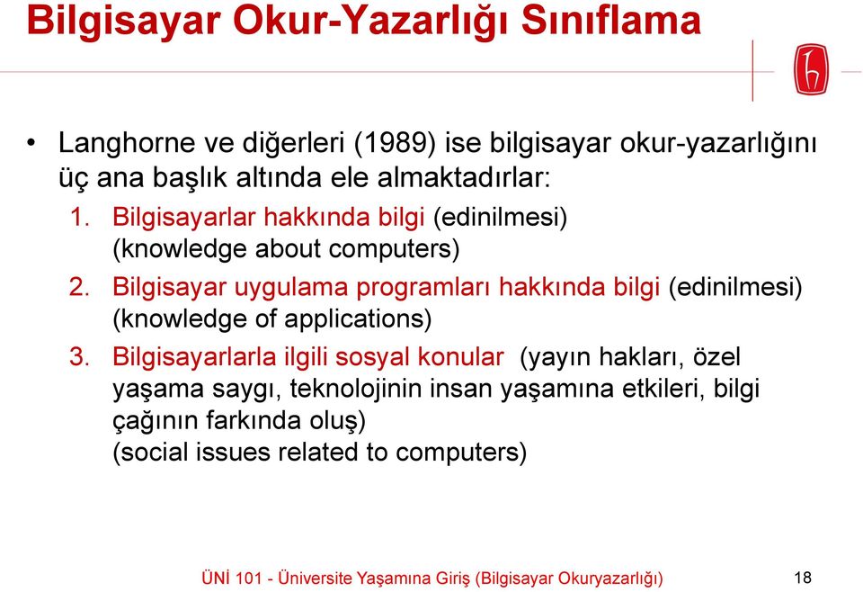 Bilgisayar uygulama programları hakkında bilgi (edinilmesi) (knowledge of applications) 3.