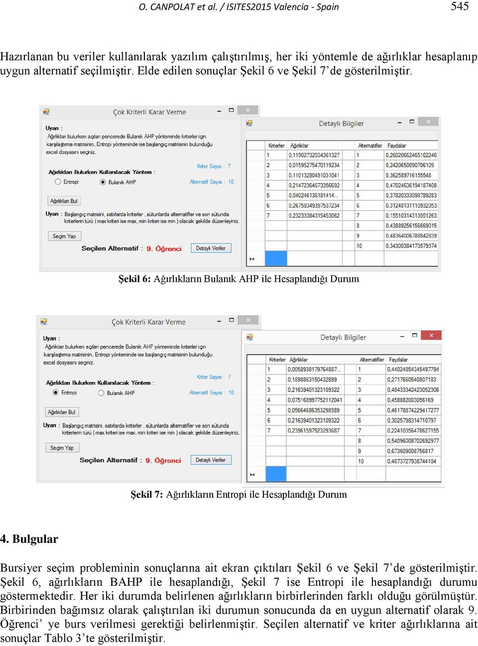 Bulgular Bursiyer seçim probleminin sonuçlarına ait ekran çıktıları Şekil 6 ve Şekil 7 de gösterilmiştir.