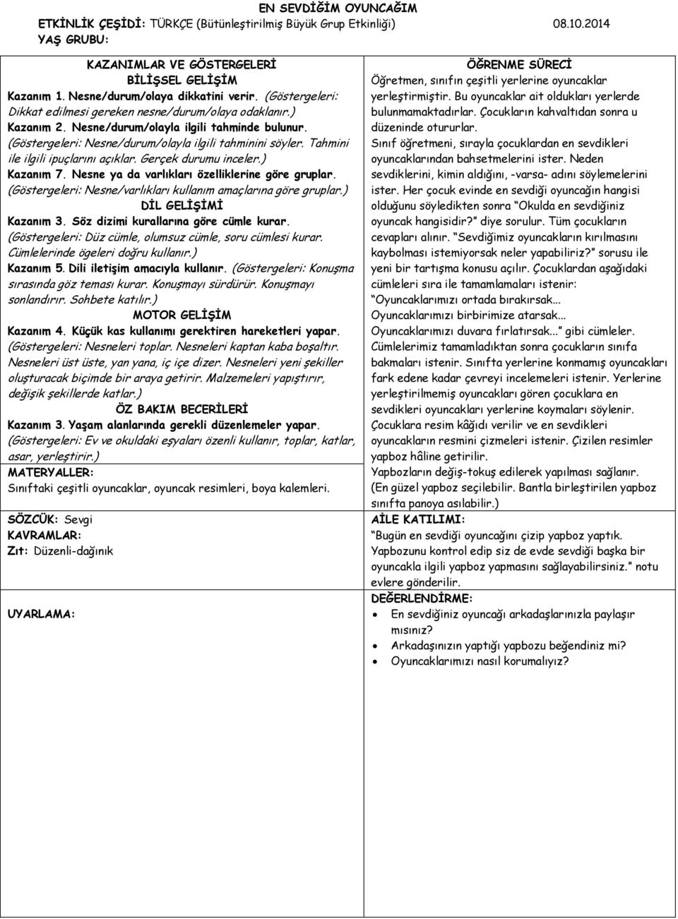 Tahmini ile ilgili ipuçlarını açıklar. Gerçek durumu inceler.) Kazanım 7. Nesne ya da varlıkları özelliklerine göre gruplar. (Göstergeleri: Nesne/varlıkları kullanım amaçlarına göre gruplar.