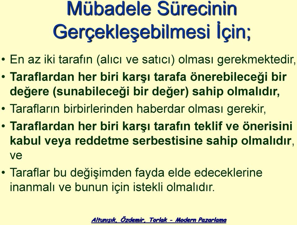 birbirlerinden haberdar olması gerekir, Taraflardan her biri karşı tarafın teklif ve önerisini kabul veya