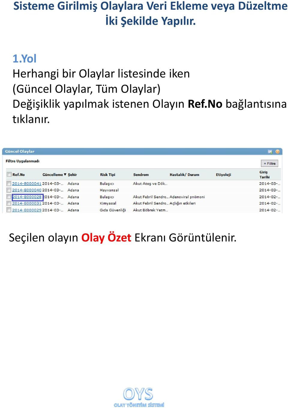 Yol Herhangi bir Olaylar listesinde iken (Güncel Olaylar, Tüm