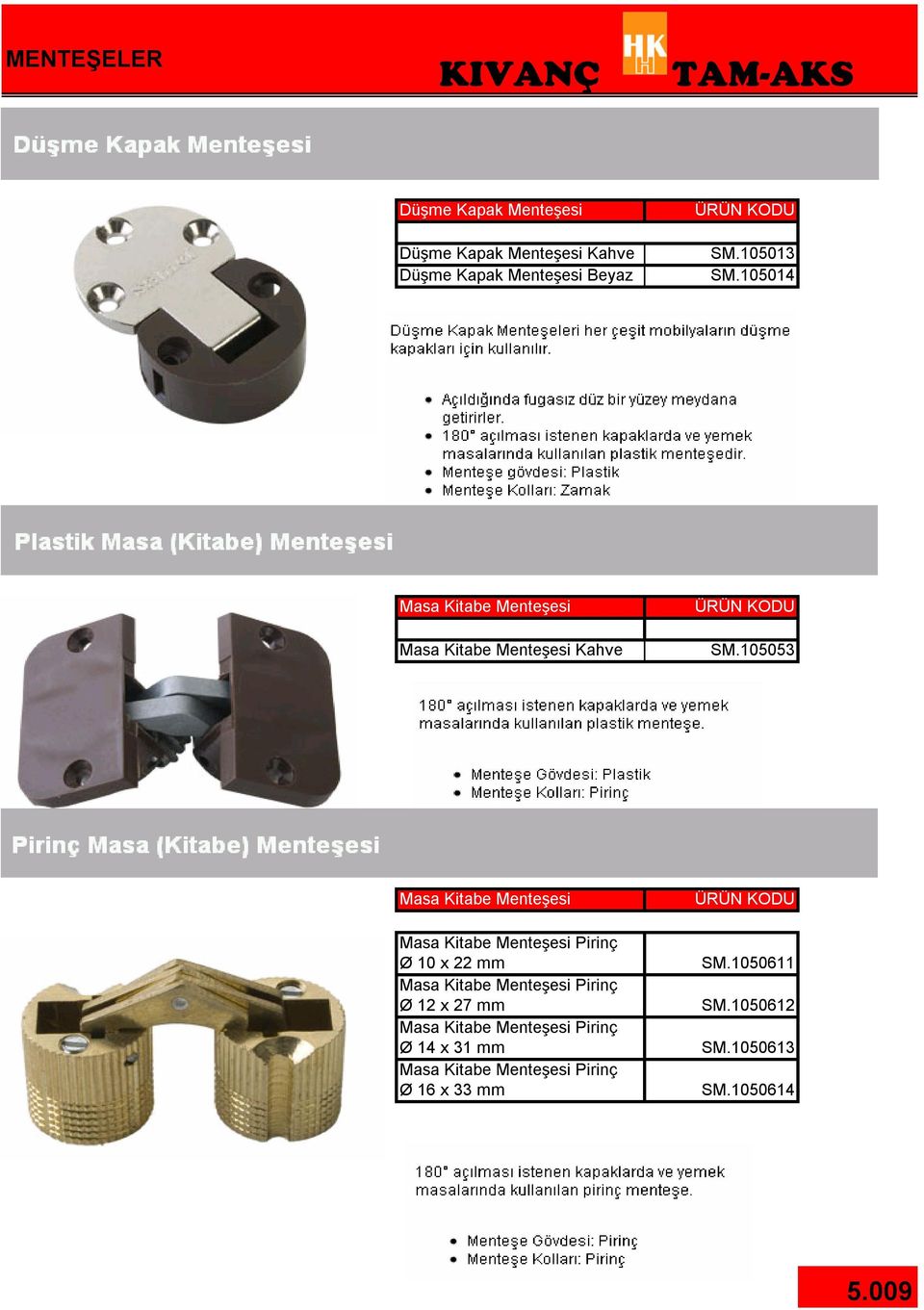 105053 Masa Kitabe Menteşesi Masa Kitabe Menteşesi Pirinç Ø 10 x 22 mm Masa Kitabe Menteşesi Pirinç