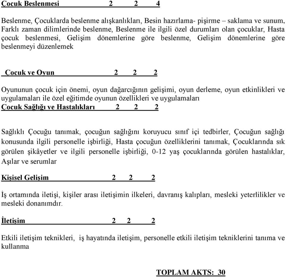 etkinlikleri ve uygulamaları ile özel eğitimde oyunun özellikleri ve uygulamaları Çocuk Sağlığı ve Hastalıkları 2 2 2 Sağlıklı Çocuğu tanımak, çocuğun sağlığını koruyucu sınıf içi tedbirler, Çocuğun