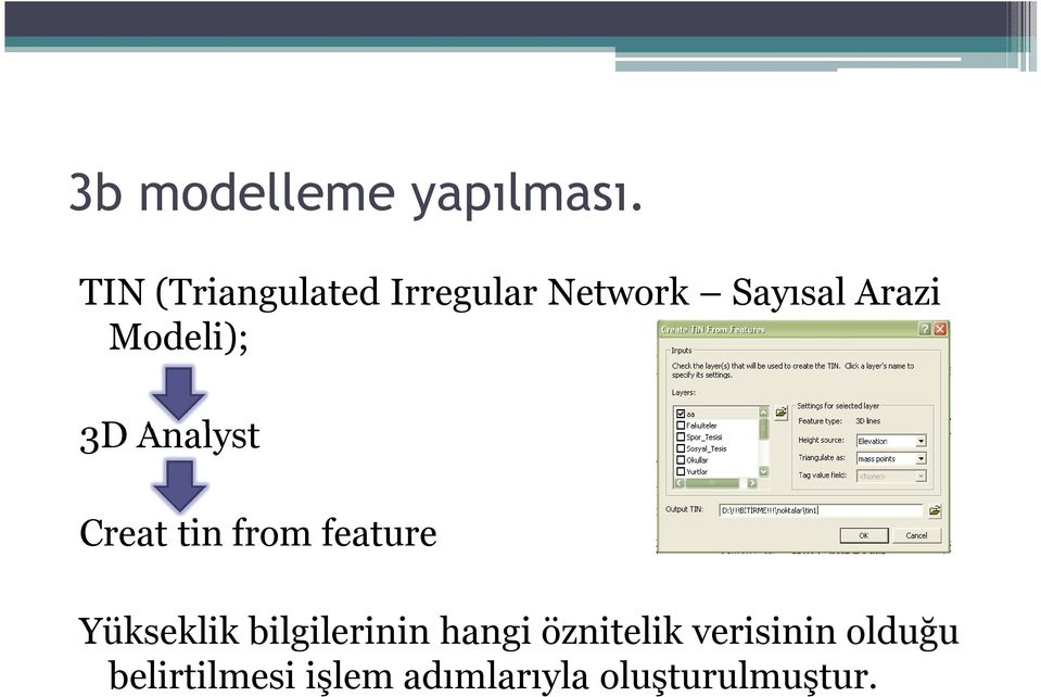 Modeli); 3D Analyst Creat tin from feature Yükseklik