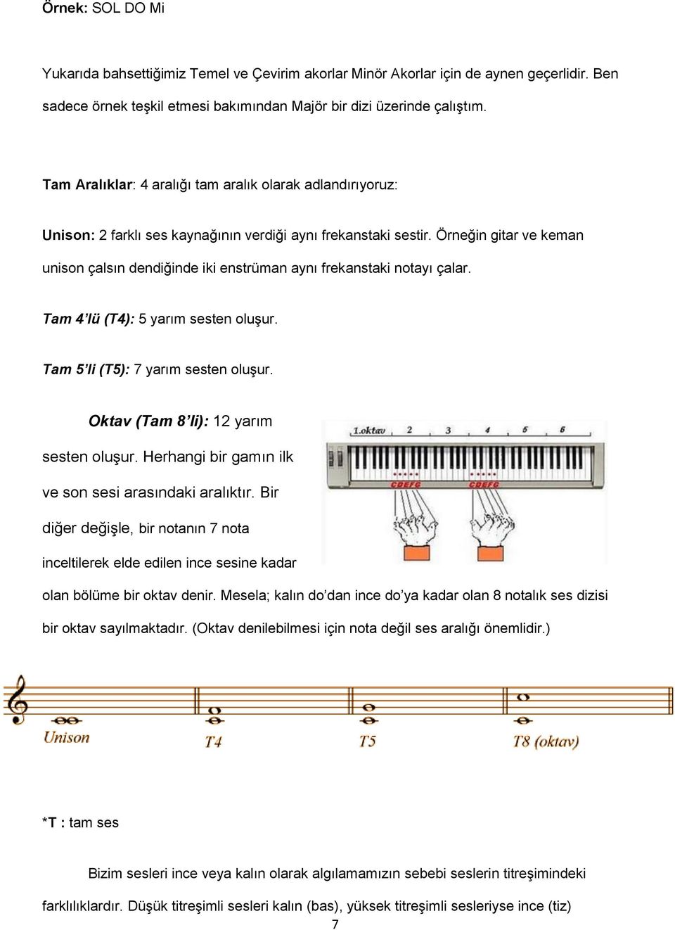 Örneğin gitar ve keman unison çalsın dendiğinde iki enstrüman aynı frekanstaki notayı çalar. Tam 4 lü (T4): 5 yarım sesten oluşur. Tam 5 li (T5): 7 yarım sesten oluşur.