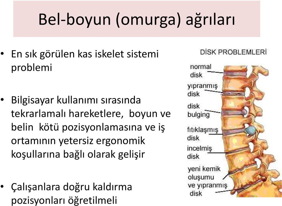 kötü pozisyonlamasına ve iş ortamının yetersiz ergonomik koşullarına