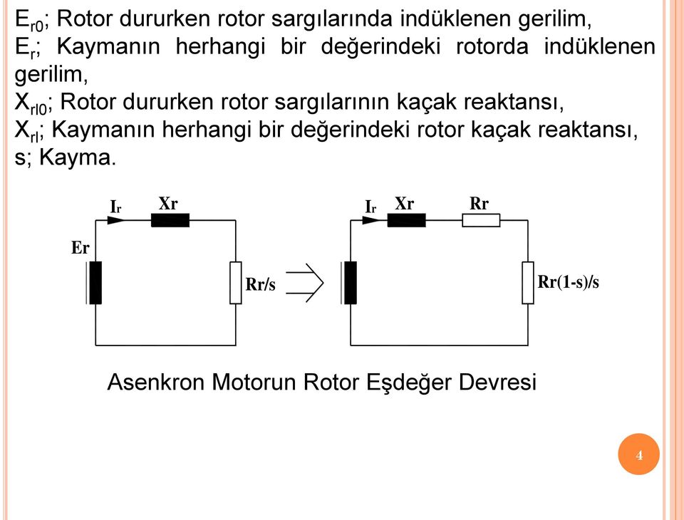 sargılarının kaçak reaktansı, X rl ; Kaymanın herhangi bir değerindeki rotor kaçak