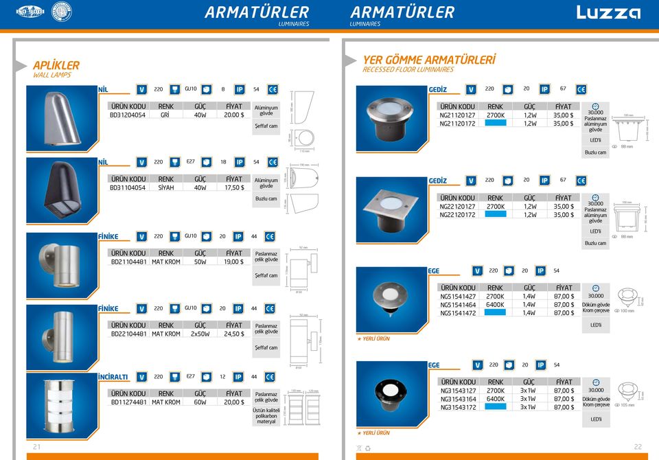 5,00 $,2W 5,00 $ alüminyum 00 mm mm FİNİKE BD20448 MAT KROM GU0 50W 44 9,00 $ çelik Şeffaf cam 0mm 92 mm EGE LED li Buzlu cam 88 mm FİNİKE GU0 44 Ø 0 92 mm NG5427 NG544 NG5472,4W,4W,4W 87,00