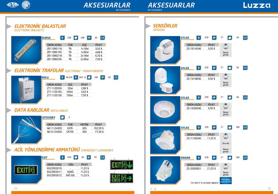 9,50 $ 80 Beyaz 2 50 DATA KABLOLAR DATA CABLES CATEGORY 2 ZS004 9,50 $ 0 Beyaz NK2405 NK22405 TÜR CAT CAT5E METRE 05 05 02,50 $ 77,50 $ ATLAS ZS04 2 00,25 $ 0 Sıva altı ACİL