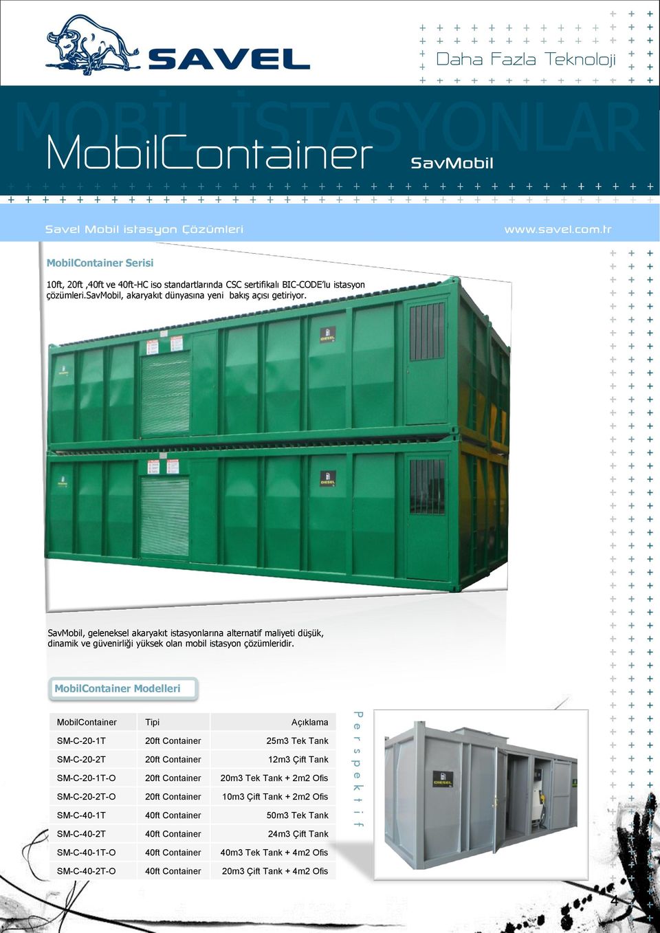 MobilContainer Modelleri MobilContainer Tipi Açıklama SM-C-20-1T 20ft Container 25m3 Tek Tank SM-C-20-2T 20ft Container 12m3 Çift Tank SM-C-20-1T-O 20ft Container 20m3 Tek Tank + 2m2 Ofis