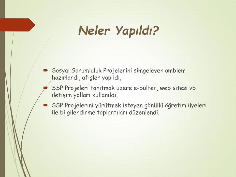 yapıldı, SSP Projeleri tanıtmak üzere e-bülten, web sitesi vb