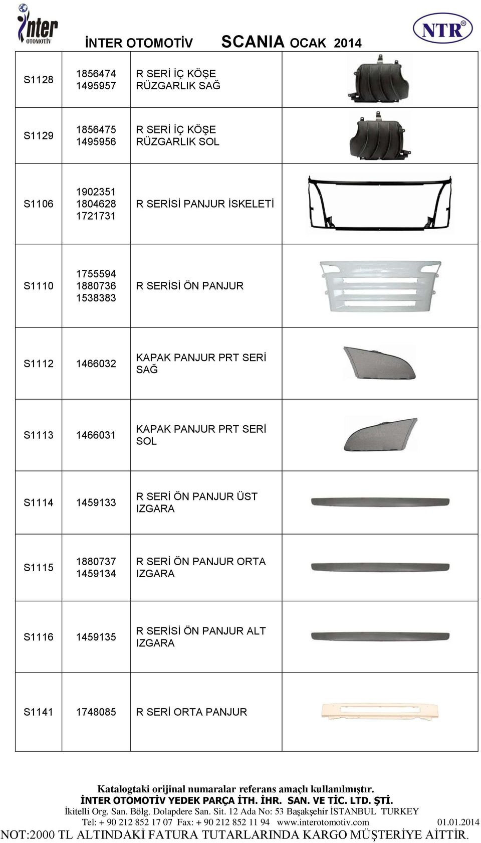 PANJUR PRT SERİ S1113 1466031 KAPAK PANJUR PRT SERİ S1114 1459133 R SERİ ÖN PANJUR ÜST IZGARA S1115 1880737