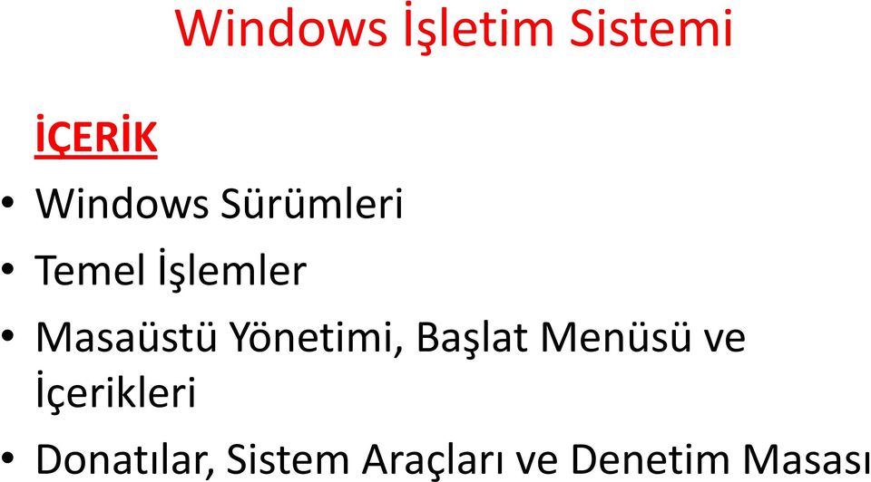 Başlat Menüsü ve İçerikleri