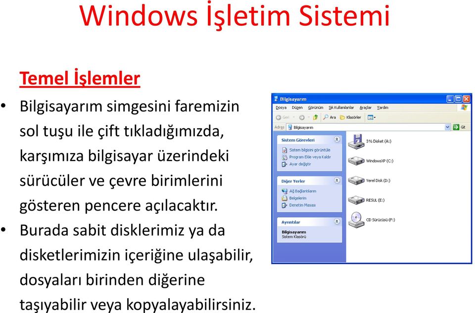 birimlerini gösteren pencere açılacaktır.