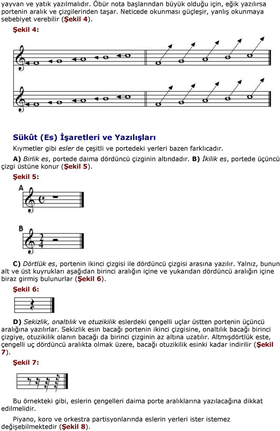 B) İkilik es, portede üçüncü çizgi üstüne konur (Şekil 5). Şekil 5: C) Dörtlük es, portenin ikinci çizgisi ile dördüncü çizgisi arasına yazılır.