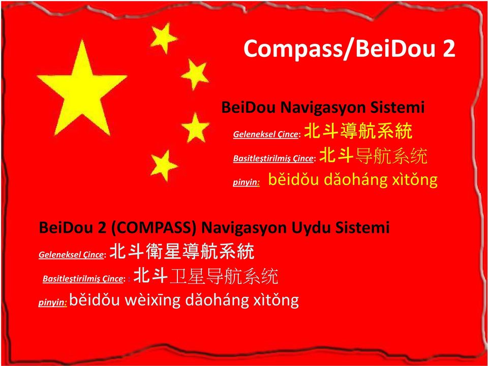 BeiDou2 (COMPASS) NavigasyonUydu Sistemi Geleneksel Çince: 北 斗 衛 星 導 航 系