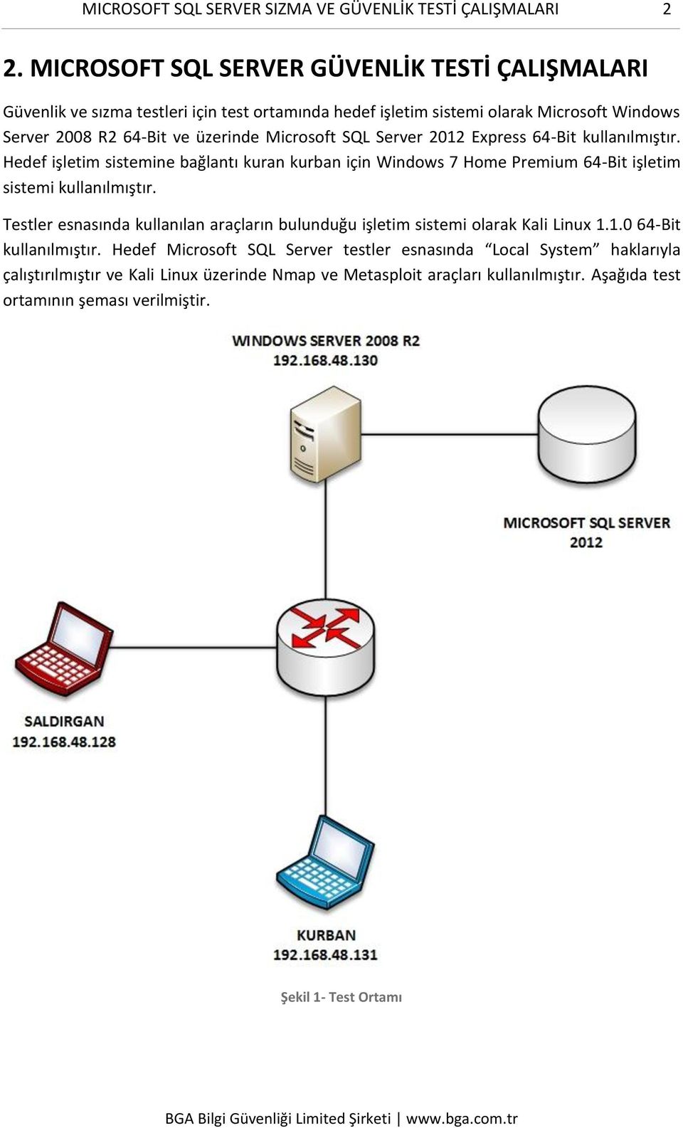 Microsoft SQL Server 2012 Express 64-Bit kullanılmıştır. Hedef işletim sistemine bağlantı kuran kurban için Windows 7 Home Premium 64-Bit işletim sistemi kullanılmıştır.