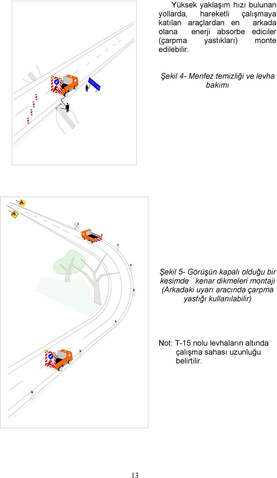 Şekil 4- Menfez temizliği ve levha bakımı Şekil 5- Görüşün kapalı olduğu bir kesimde kenar