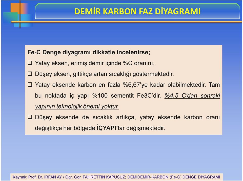 Tam bu noktada iç yapı %100 sementit Fe3C dir. %4,5 C dan sonraki yapının teknolojik önemi yoktur.