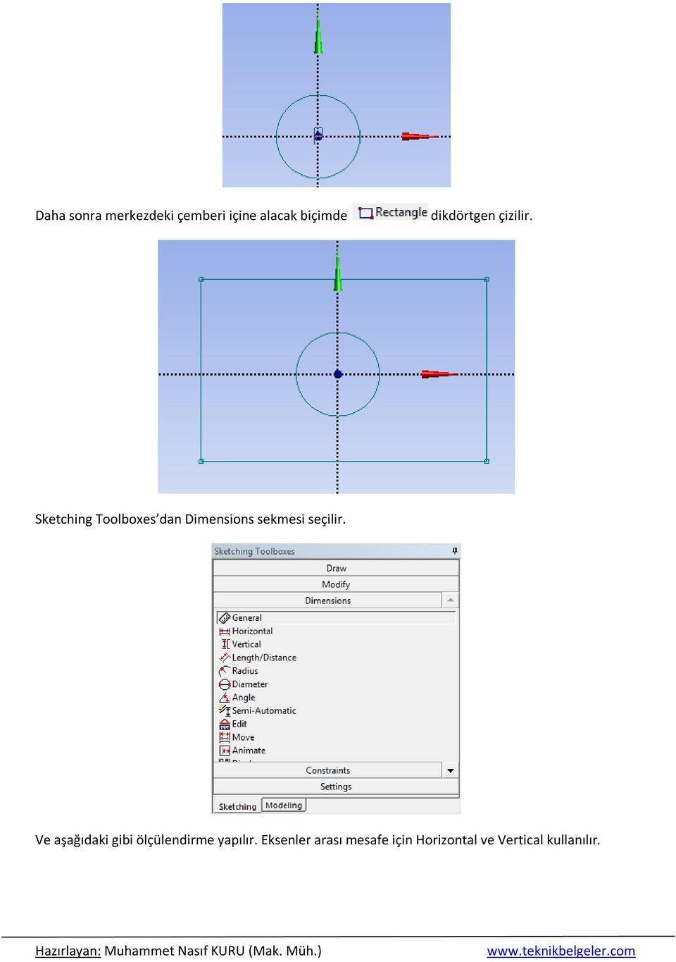 Sketching Toolboxes dan Dimensions sekmesi seçilir.