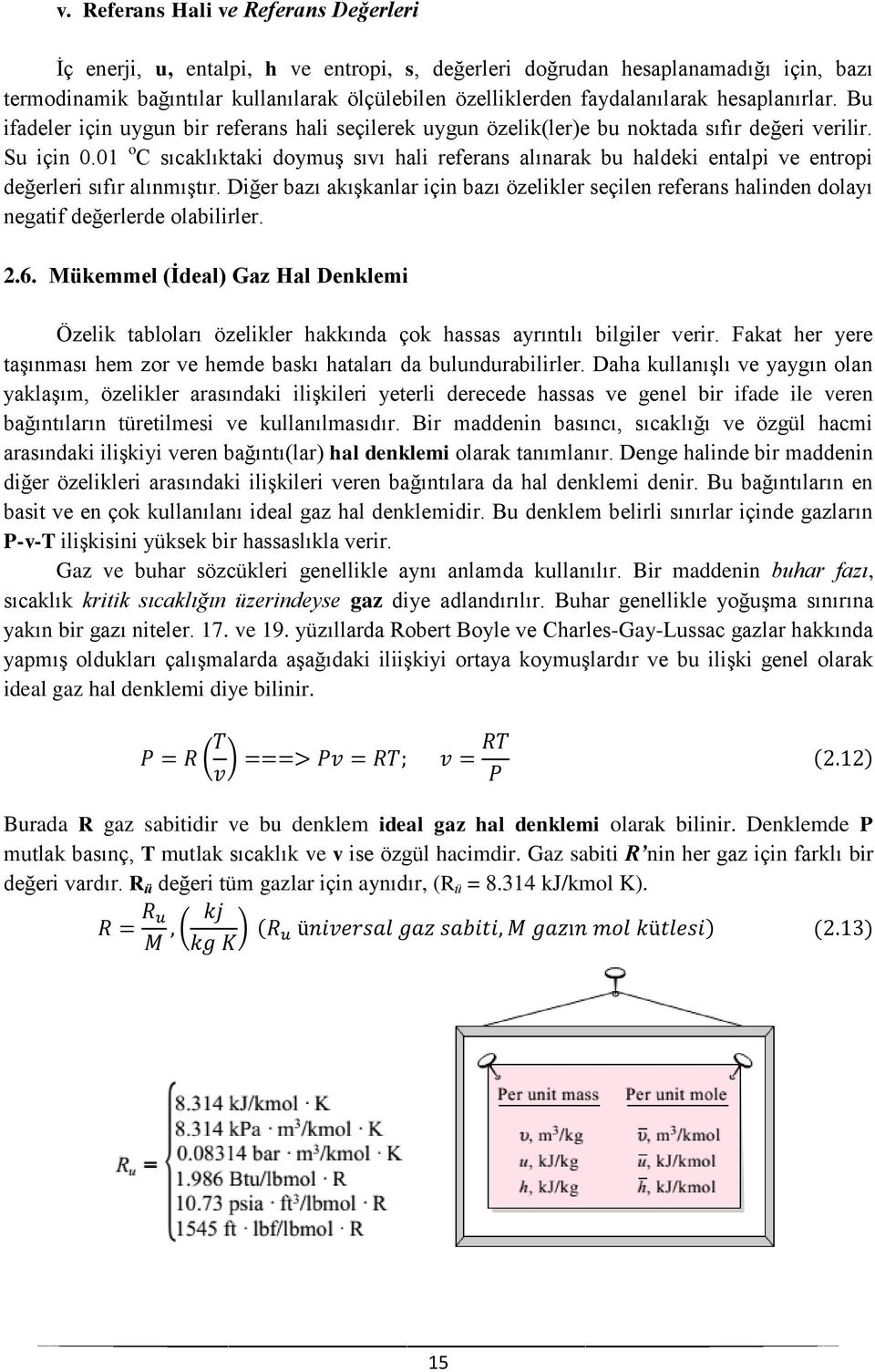 01 o C sıcaklıktaki doymuş sıvı hali referans alınarak bu haldeki entalpi ve entropi değerleri sıfır alınmıştır.