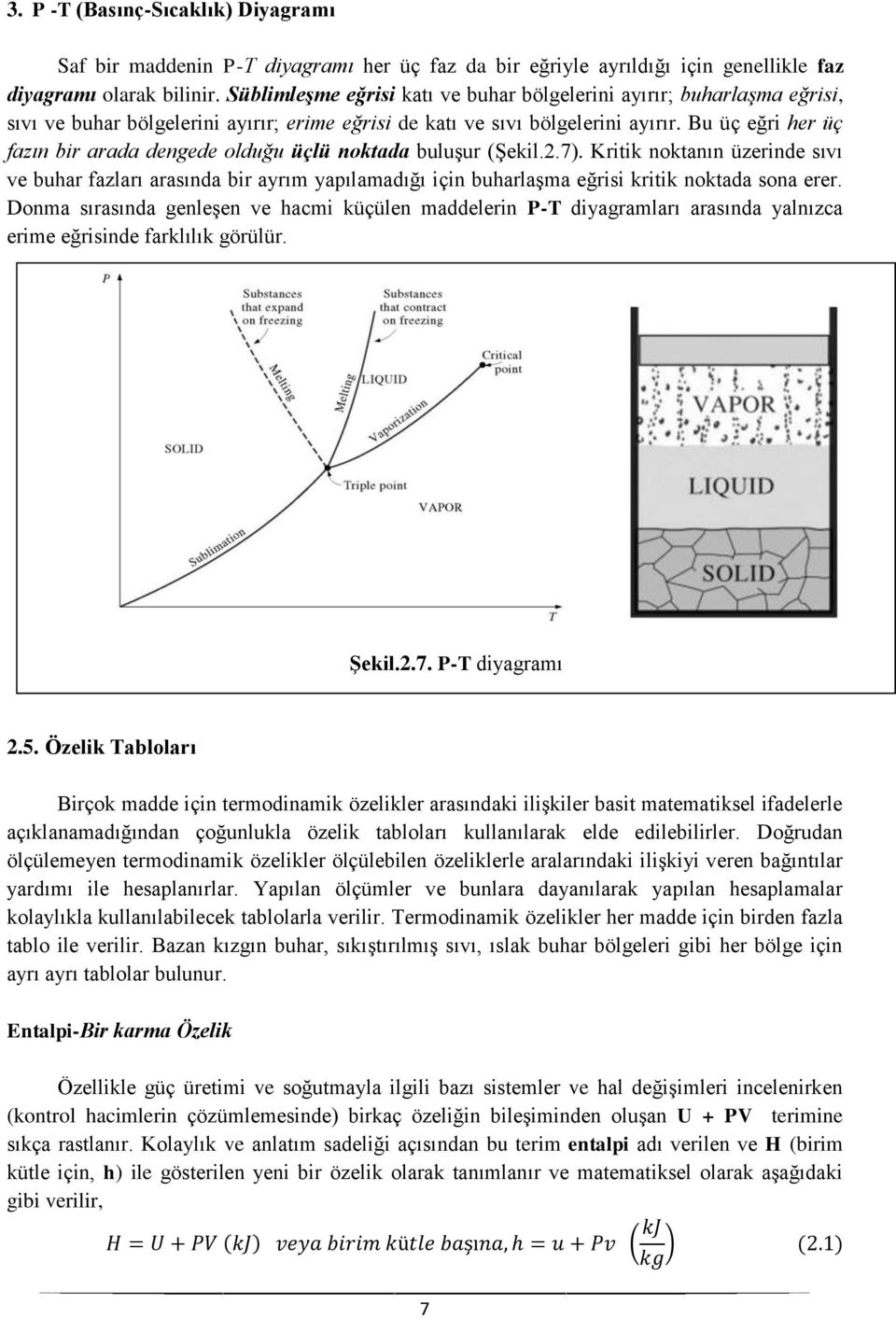 Bu üç eğri her üç fazın bir arada dengede olduğu üçlü noktada buluşur (Şekil.2.7).