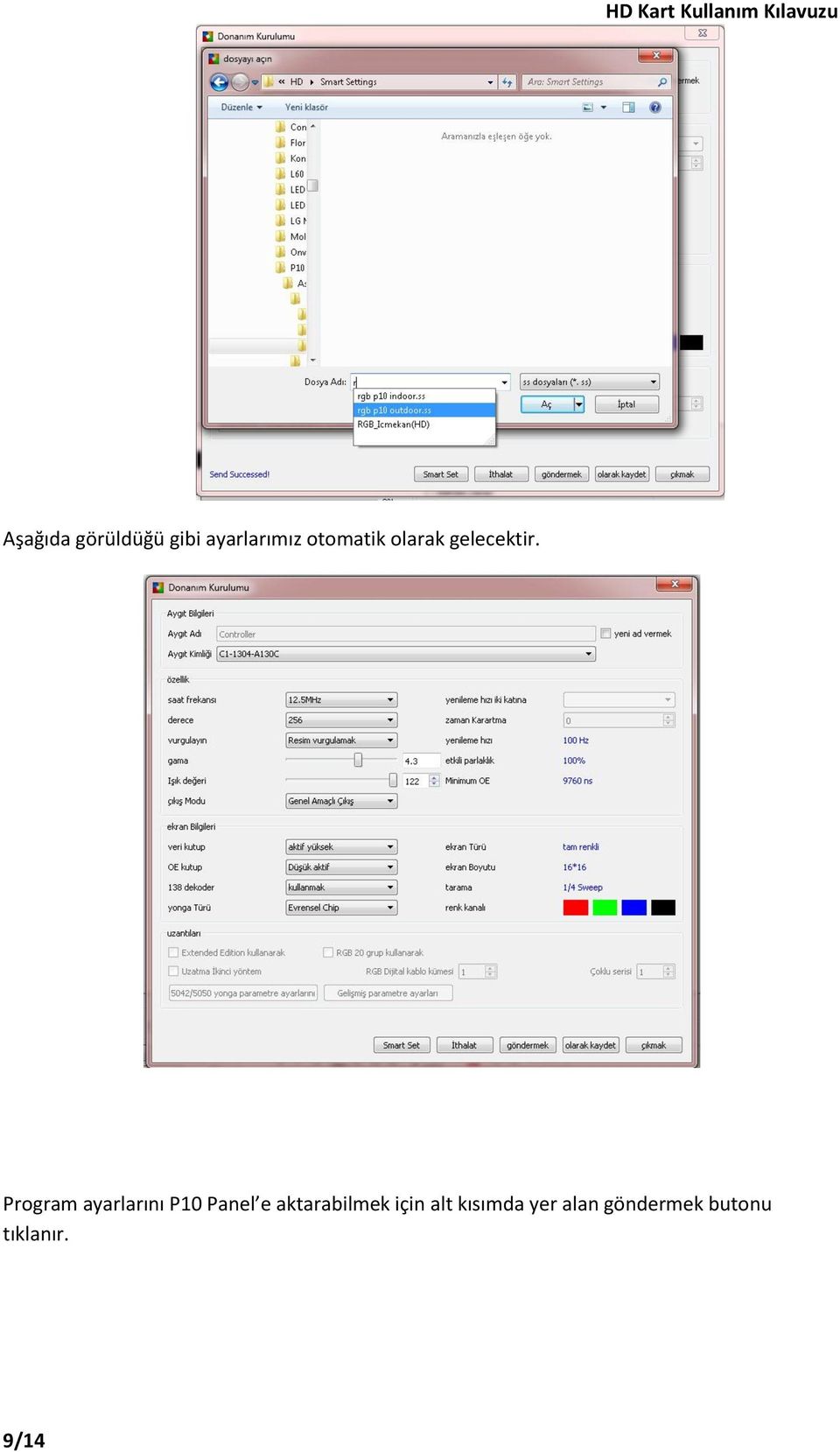 Program ayarlarını P10 Panel e