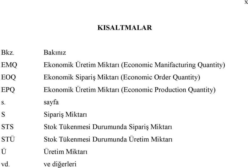 Sipariş Miktarı (Economic Order Quantity) EPQ Ekonomik Üretim Miktarı (Economic