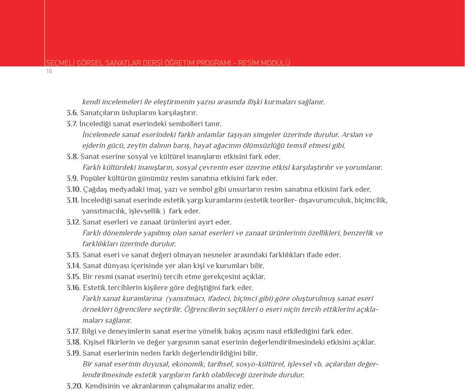 Arslan ve ejderin gücü, zeytin dalının barış, hayat ağacının ölümsüzlüğü temsil etmesi gibi. 3.8. Sanat eserine sosyal ve kültürel inanışların etkisini fark eder.