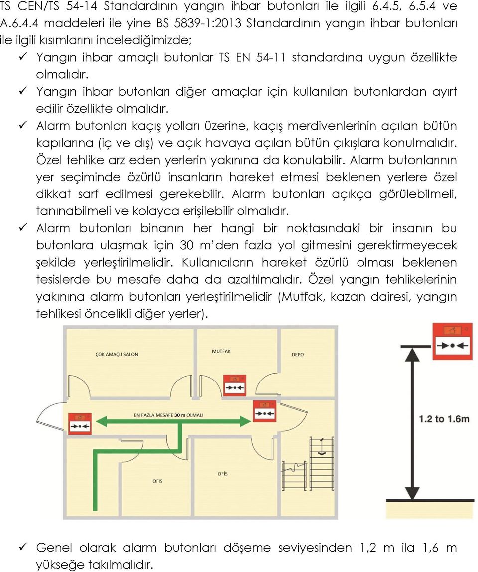 Yangın ihbar butonları diğer amaçlar için kullanılan butonlardan ayırt edilir özellikte olmalıdır.