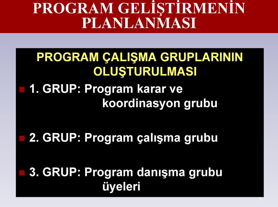 GRUP: Program karar ve koordinasyon grubu 2.