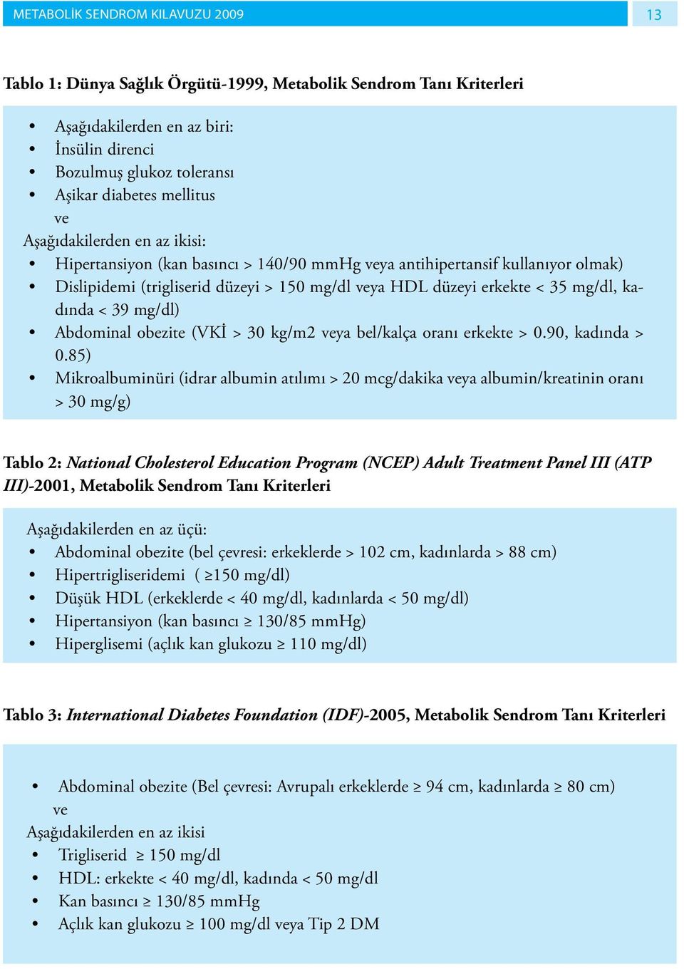 < 39 mg/dl) Abdominal obezite (VKİ > 30 kg/m2 veya bel/kalça oranı erkekte > 0.90, kadında > 0.