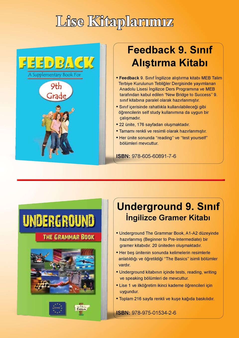 sınıf kitabına paralel olarak Sınıf içerisinde rahatlıkla kullanılabileceği gibi öğrencilerin self study kullanımına da uygun bir çalışmadır. 22 ünite, 176 sayfadan oluşmaktadır.