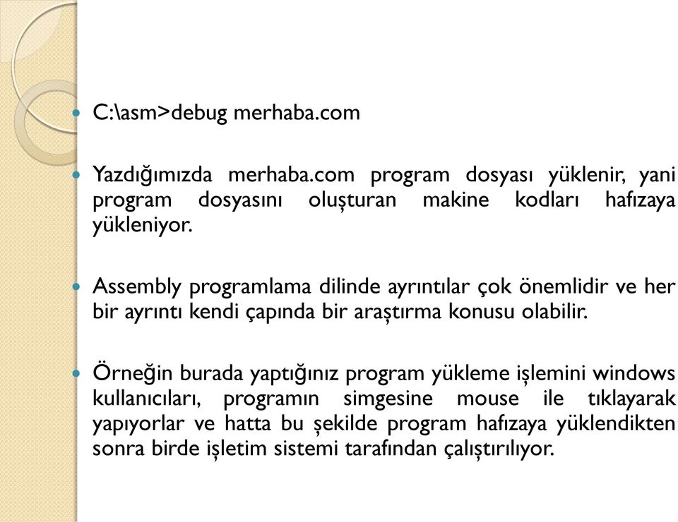 Assembly programlama dilinde ayrıntılar çok önemlidir ve her bir ayrıntı kendi çapında bir araştırma konusu olabilir.