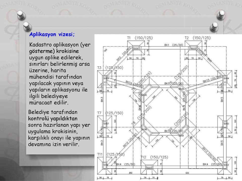 yapıların aplikasyonu ile ilgili belediyeye müracaat edilir.