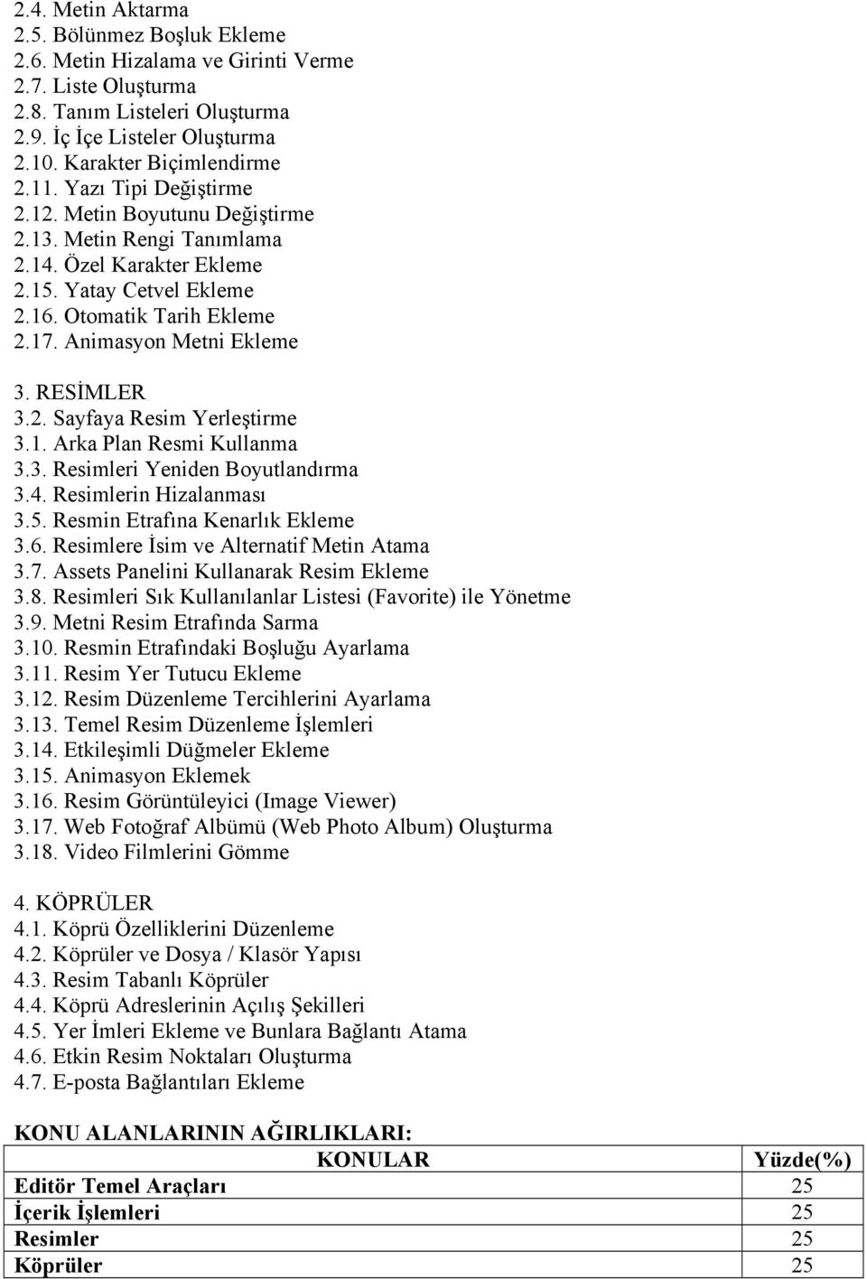 RESİMLER 3.2. Sayfaya Resim Yerleştirme 3.1. Arka Plan Resmi Kullanma 3.3. Resimleri Yeniden Boyutlandırma 3.4. Resimlerin Hizalanması 3.5. Resmin Etrafına Kenarlık Ekleme 3.6.