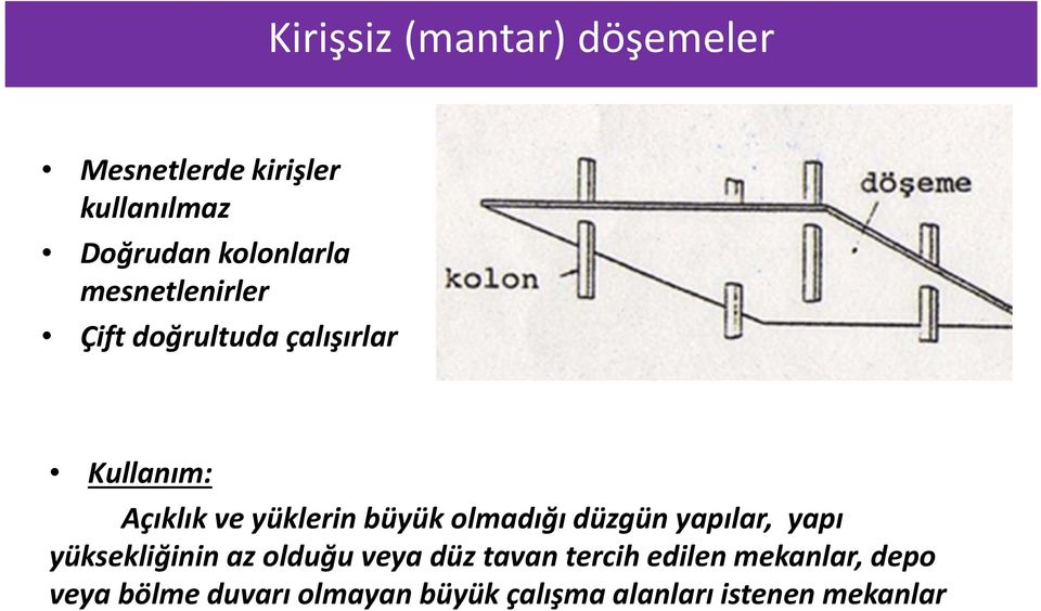 olmadığı düzgün yapılar, yapı yüksekliğinin az olduğu veya düz tavan tercih