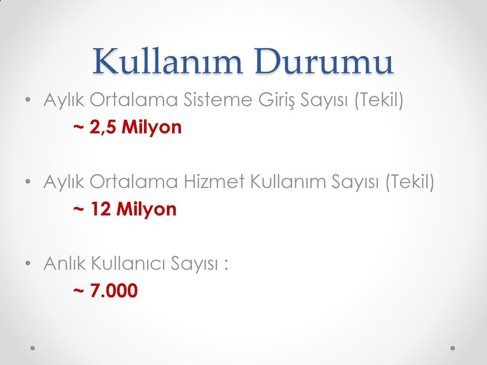 Ortalama Hizmet Kullanım Sayısı (Tekil)