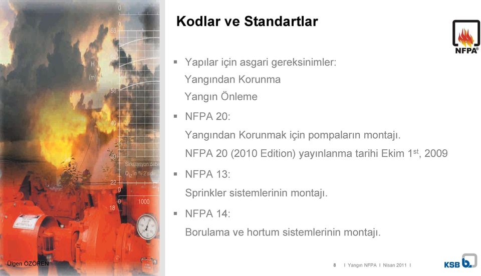 NFPA 20 (2010 Edition) yayınlanma tarihi Ekim 1 st, 2009 NFPA 13: Sprinkler